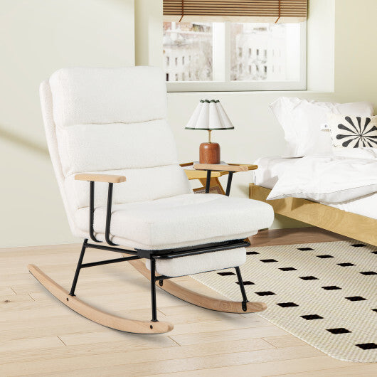 Nursery Rocking Chair Teddy Velvet Upholstered Rocking Chair-White W2B