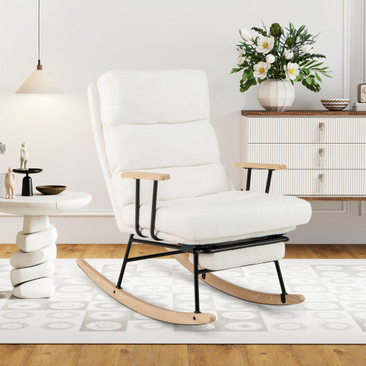 Nursery Rocking Chair Teddy Velvet Upholstered Rocking Chair-White W2B