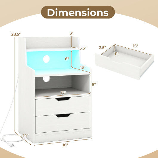 Nightstand with LED Light and Charging Station for Living Room Bedroom-Black W2B