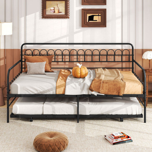Twin Daybed with Curved Backrest and Armrests-Black W2B