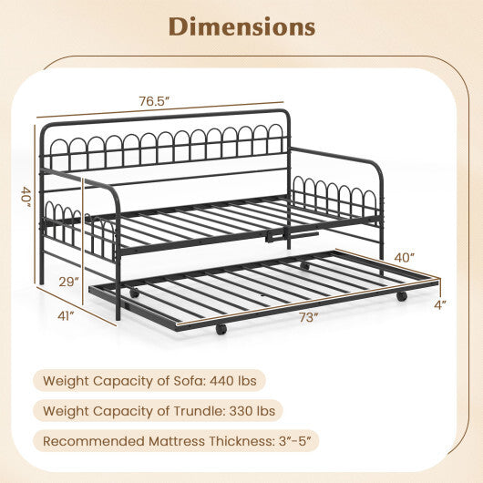 Twin Daybed with Curved Backrest and Armrests-Black W2B