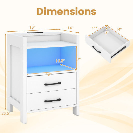 23.5 Inches Nightstand with Charging Station and Open Storage Shelf-White W2B