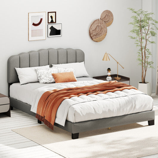 Queen Size Bed Frame with Adjustable Scalloped Tufted Headboard-Queen Size W2B