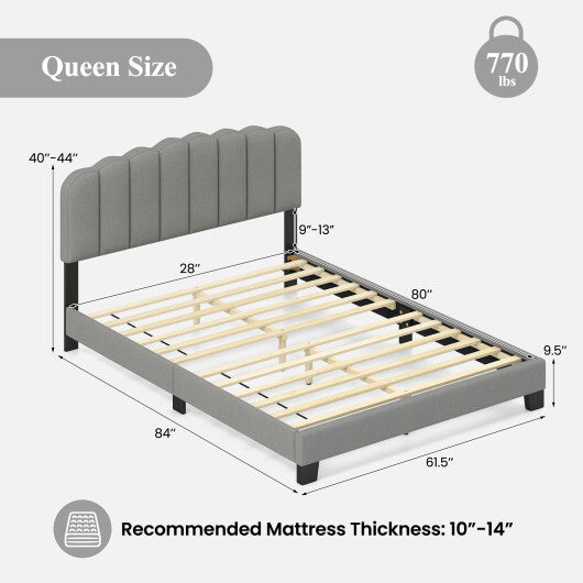 Queen Size Bed Frame with Adjustable Scalloped Tufted Headboard-Queen Size W2B