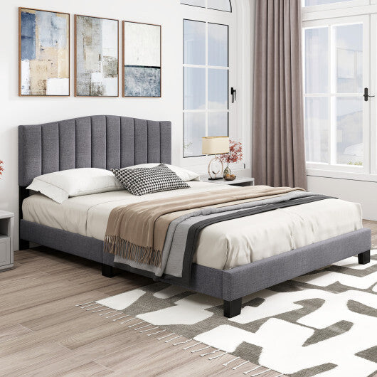 Modern Upholstered Bed Frame with Adjustable Vertical Channel Tufted Headboard-Queen Size W2B