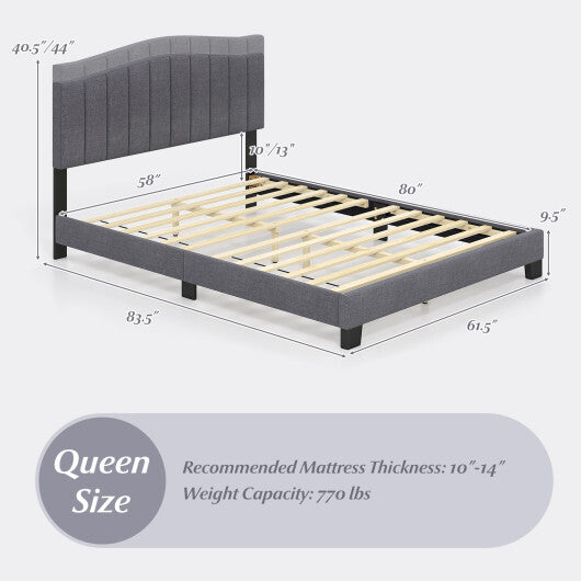 Modern Upholstered Bed Frame with Adjustable Vertical Channel Tufted Headboard-Queen Size