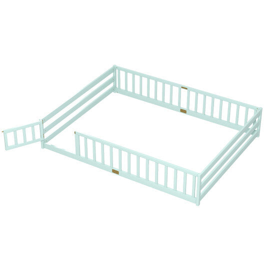 Queen Size Floor Bed Kids Montessori Bed Frame with Full Length Safety Guardrails-Gray