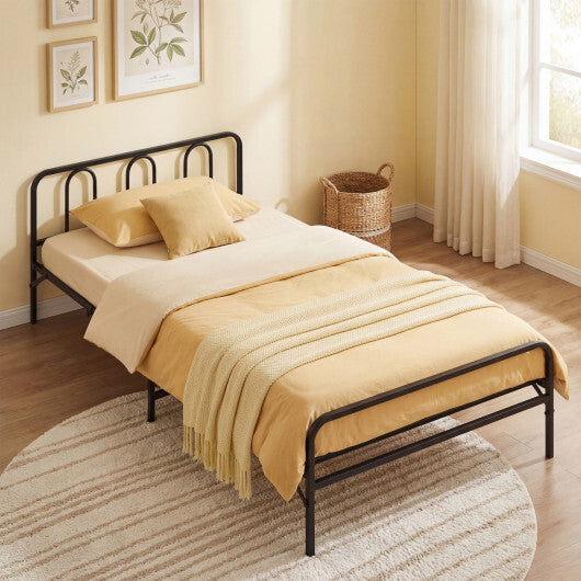Heavy Duty Metal Twin Foldable Bed Frame with Headboard & Footboard-Black W2B
