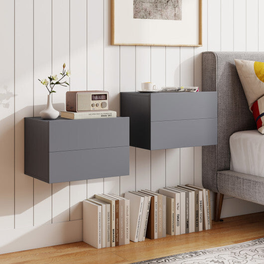 2 Storage Drawers Wall Mounted Floating Nightstand for Bedroom-Gray W2B