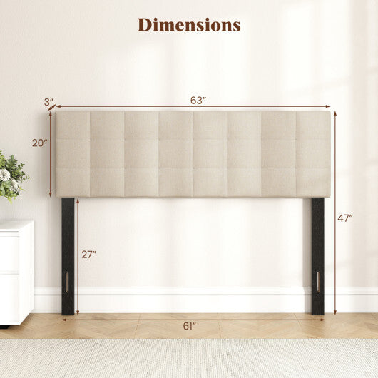 Upholstered Headboard Queen/Full Size Quilted Grid Linen Fabric Bed Frame Mount Panel-Gray W2B