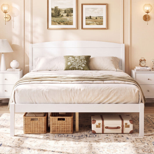 Full Size Wooden Platform Bed Frame with Curved Headboard-Walnut W2B
