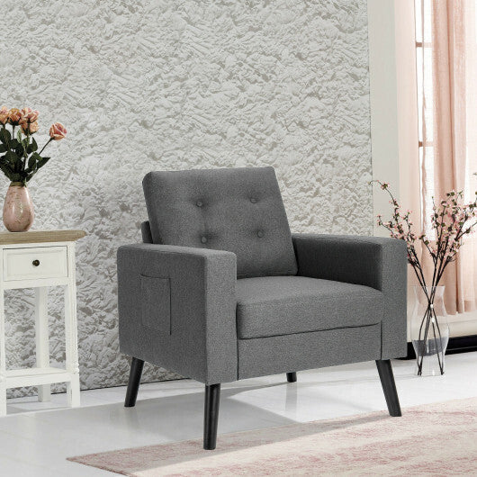 Mid-Century Upholstered Armchair Club Chair with Rubber Wood Legs-Gray - Color: Gray W2B