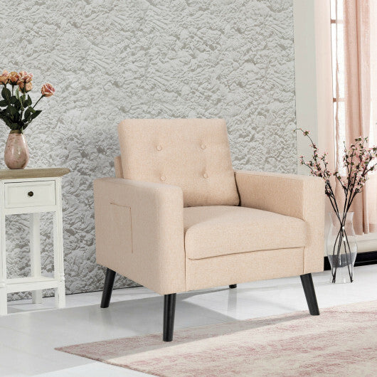 Mid-Century Upholstered Armchair Club Chair with Rubber Wood Legs-Gray W2B