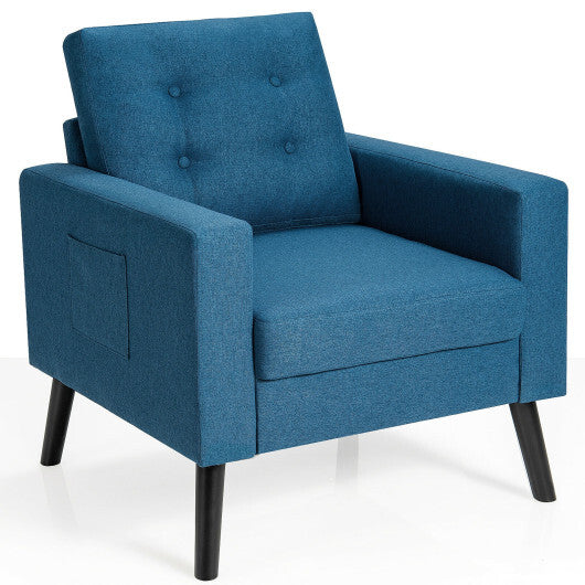 Mid-Century Upholstered Armchair Club Chair with Rubber Wood Legs-Gray W2B