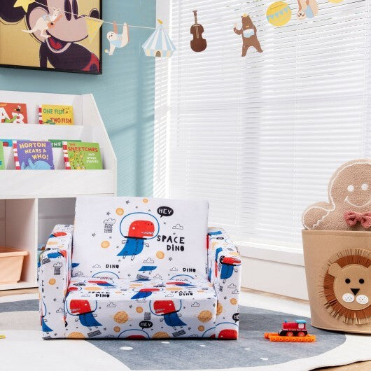 2-in-1 Convertible Kids Sofa with Velvet Fabric-White - Color: White W2B