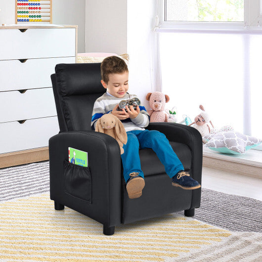 Ergonomic PU Leather Kids Recliner Lounge Sofa for 3-12 Age Group-Pink W2B