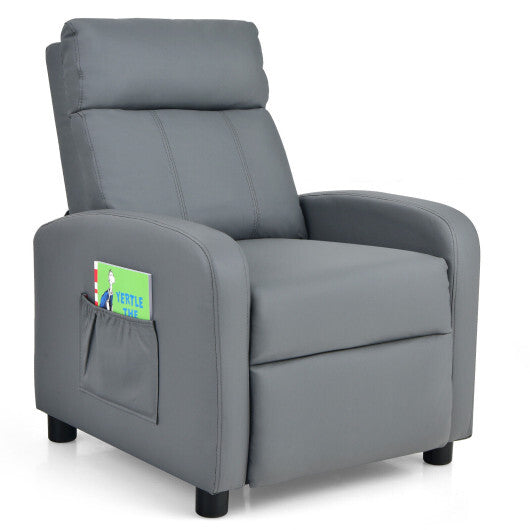 Ergonomic PU Leather Kids Recliner Lounge Sofa for 3-12 Age Group-Pink W2B