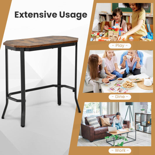 Narrow End Table with Rustic Wood Grain and Stable Steel Frame-Rustic Brown W2B