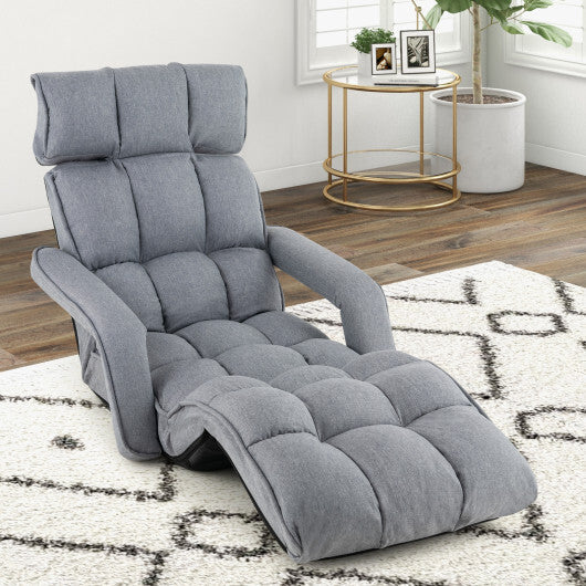 6-Position Adjustable Floor Chair with Adjustable Armrests and Footrest-Gray W2B