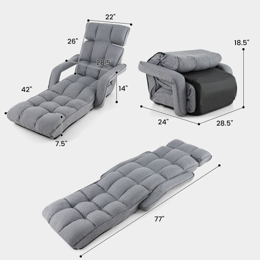6-Position Adjustable Floor Chair with Adjustable Armrests and Footrest-Gray W2B