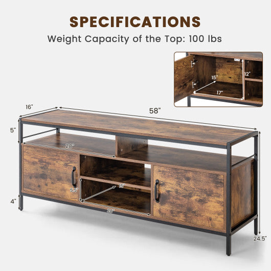 58 Inch Industrial TV Stand with Cabinets and Adjustable Shelf for TVs up to 65 Inch-Black W2B