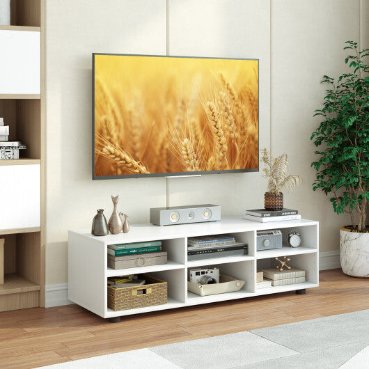 TV Stand for TV up to 55 Inch with 6 Storage Compartments-White W2B