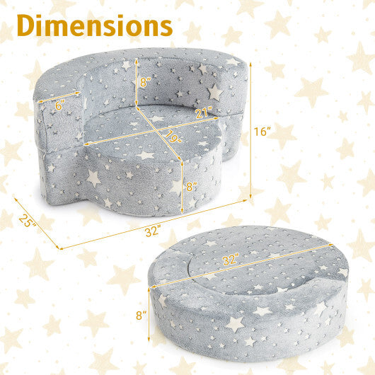 2-in-1 Toddler Chair Glow in the Dark Kids Couch with Cover Convertible Sofa-Gray