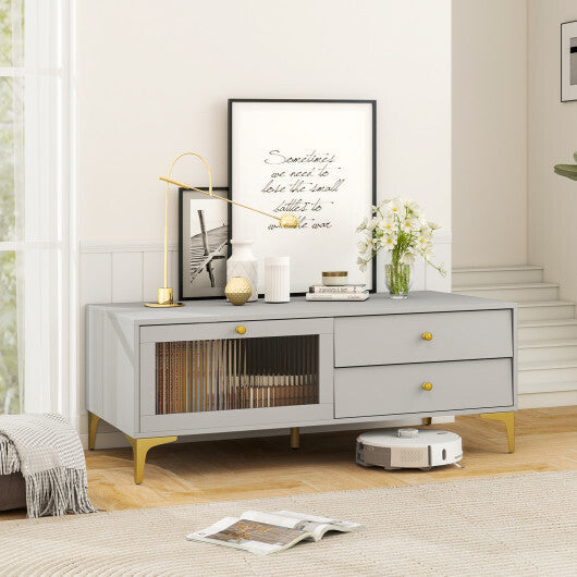 TV Stand with Compartment and Drawers for 55 Inch TV-Gray W2B