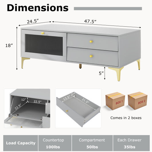 TV Stand with Compartment and Drawers for 55 Inch TV-Gray W2B