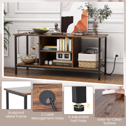 TV Stand Entertainment Center with Open Storage Shelves and Power Outlets to 50 Inches-Rustic Brown W2B