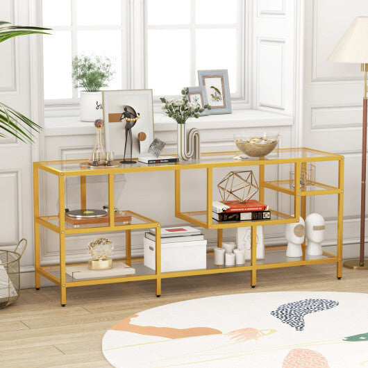 58 Inch TV Console Table with Tempered Glass Shelves for Living Room-Gold W2B