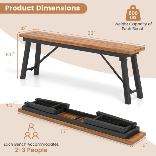 Folding Picnic Bench Set Rectangular Acacia Wood Dining Camping BBQ Benches W2B