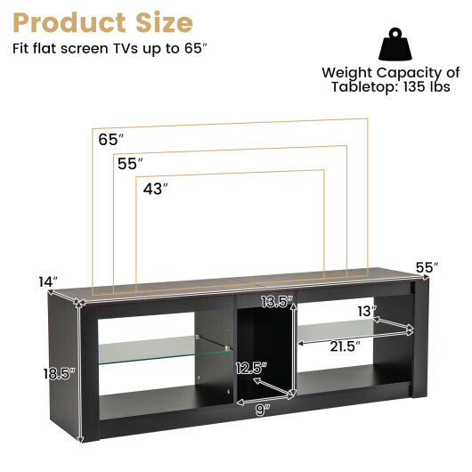 Modern TV Stand with LED Light and Adjustable Shelves for TVs up to 65 inch-Brown W2B