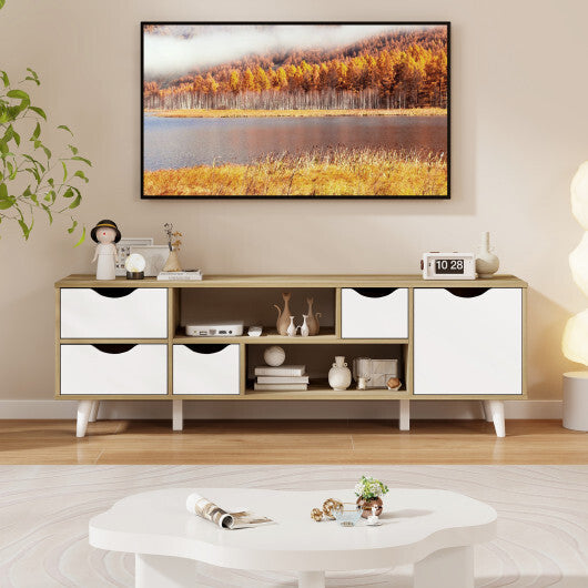 TV Stand for TVs up to 55" Television Cabinetw/ 4 Drawers & 2 Open Shelves-Oak W2B