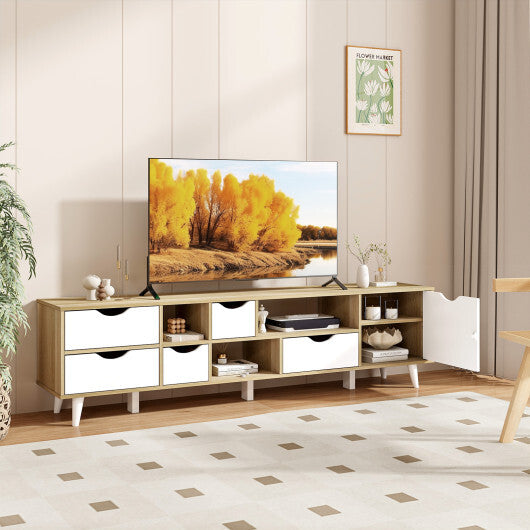 TV Stand for TVs up to 65" Television Cabinetw/ 5 Drawers & 3 Open Shelves-Oak W2B