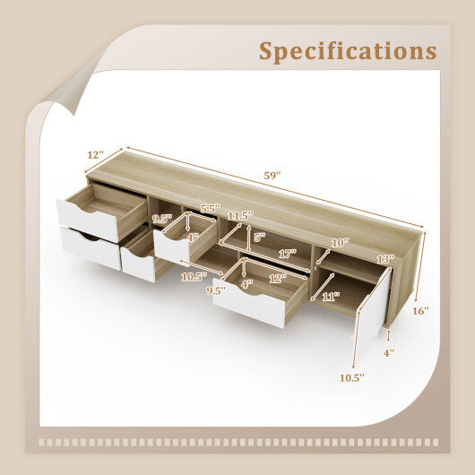 TV Stand for TVs up to 65" Television Cabinet?w/ 5 Drawers & 3 Open Shelves-Oak