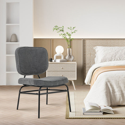 Upholstered Accent Chair Sherpa Reading Chair with Sponge Padding-Gray W2B