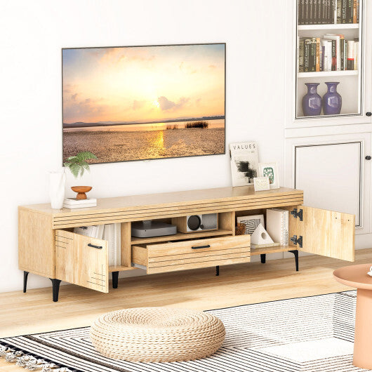 TV Stand with 2 Cabinets and Storage Drawer for 65 Inches TVs-Oak W2B