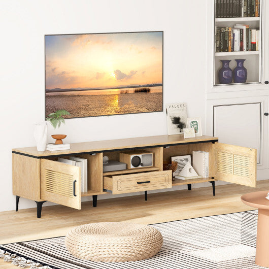 Mid Century Modern Entertainment Center with 2 Cabinets and Storage Drawer-Oak W2B