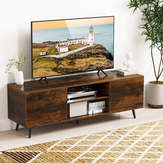 TV Stand with Power Outlets and Adjustable Shelf for 60 Inch TVs-Rustic Brown W2B