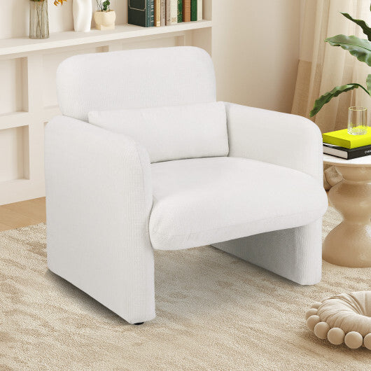 Modern Upholstered Chenille Accent Chair with Removable Lumbar Pillow-White W2B
