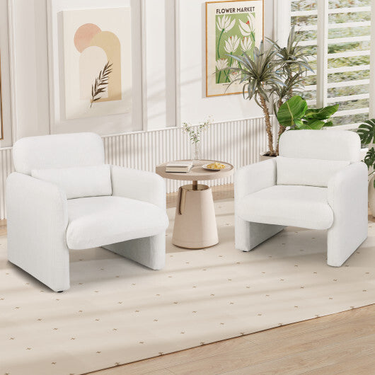 Modern Upholstered Chenille Accent Chair with Removable Lumbar Pillow-White W2B
