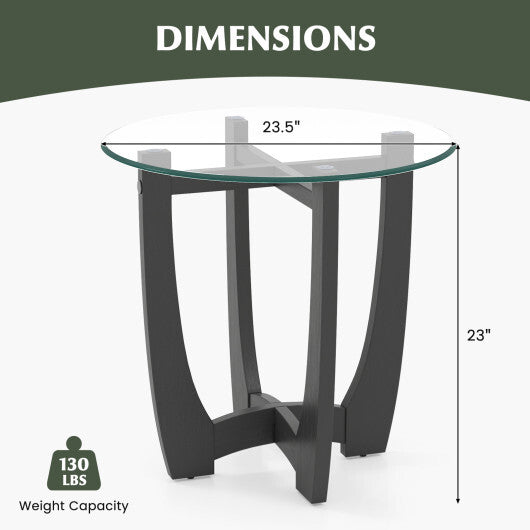 23.5 Inch Round End Side Table with Tempered Glass Tabletop-Black W2B