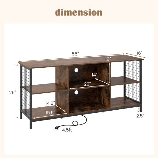 TV Stand for 65 Inch TVs-Rustic Brown and Black W2B