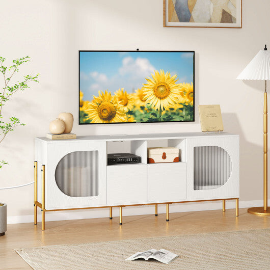 TV Stand for 70 Inch TV with Power Outlets Drawers and Open Shelves-White W2B