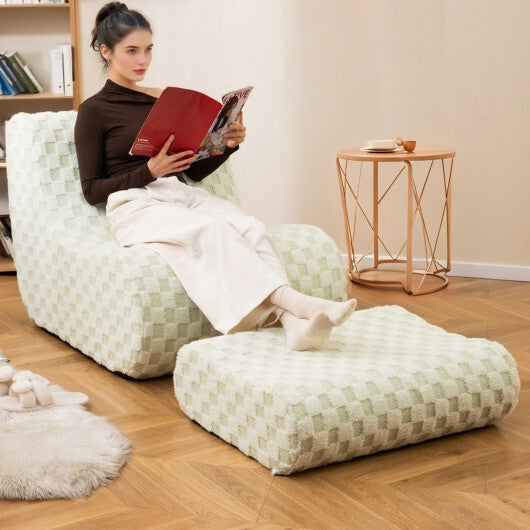 Bean Bag Chair with Ottoman and High Elasticity Sponge-Green W2B