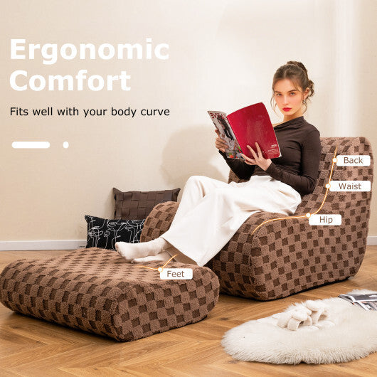 Bean Bag Chair with Ottoman and High Elasticity Sponge-Green W2B