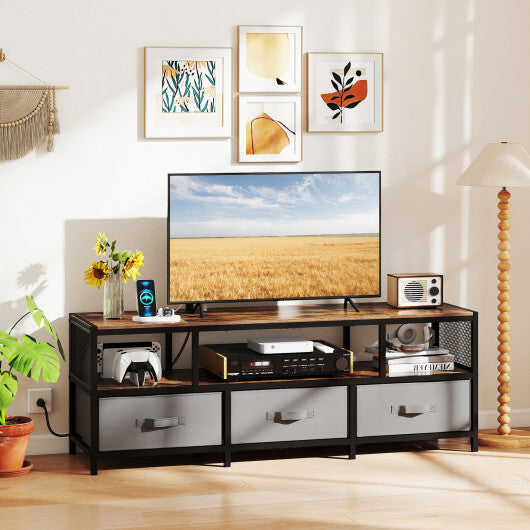 TV Stand for TVs up to 65 Inches with Power Outlets USB Charging-Rustic Brown W2B