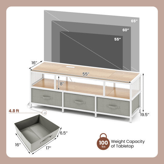 TV Stand for TVs up to 65 Inches with Power Outlets USB Charging-Rustic Brown W2B