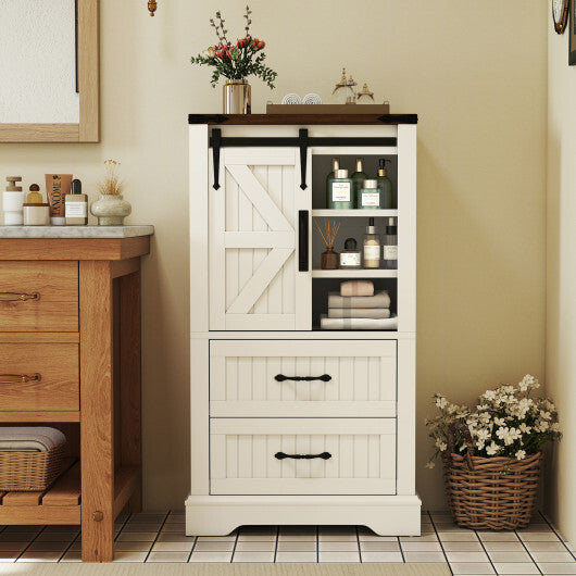 Farmhouse Bathroom Floor Cabinet Freestanding Wooden Storage Organizer-White W2B